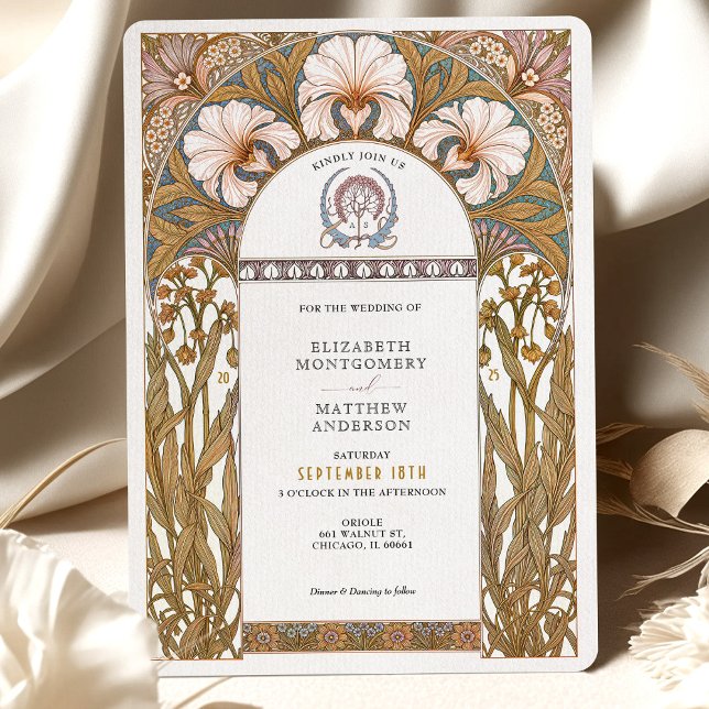 Elegant Botanical Art Nouveau Floral Wedding Invitation (Creator Uploaded)