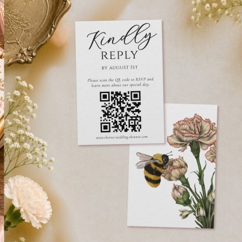 Elegant Botanical Bee Wedding RSVP QR Code Enclosure Card