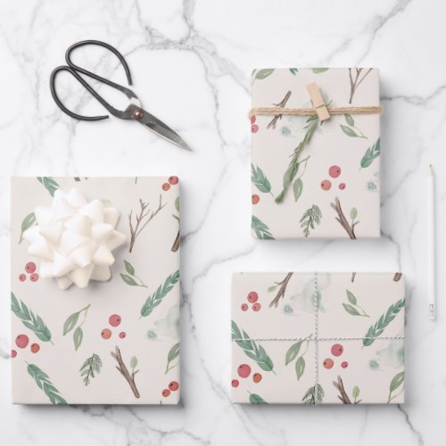 Elegant Botanical Berries Christmas Patterned Wrapping Paper Sheets