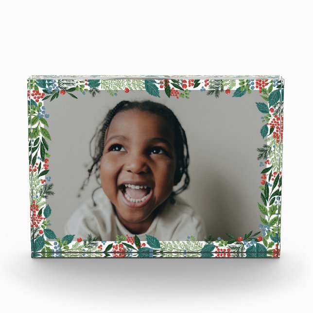 elegant botanical berry frame christmas photo block (Front)