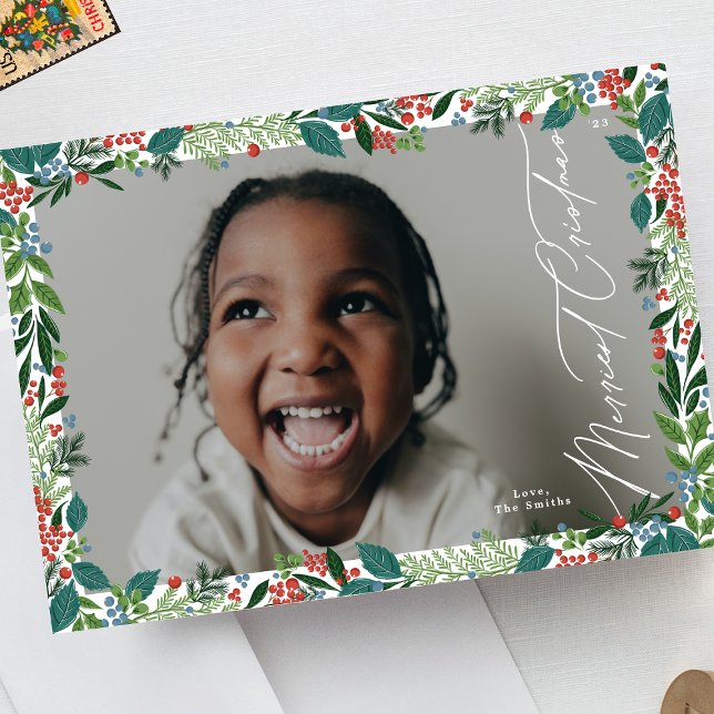 elegant botanical berry frame christmas photo holiday card (Creator Uploaded)