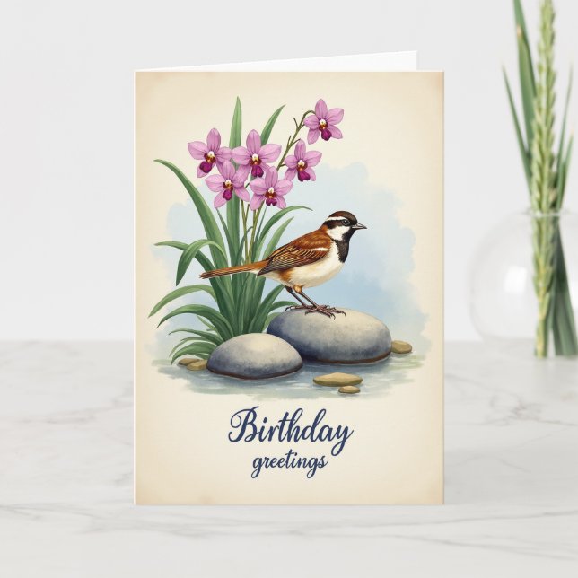 Elegant Botanical Bird Card (Front)
