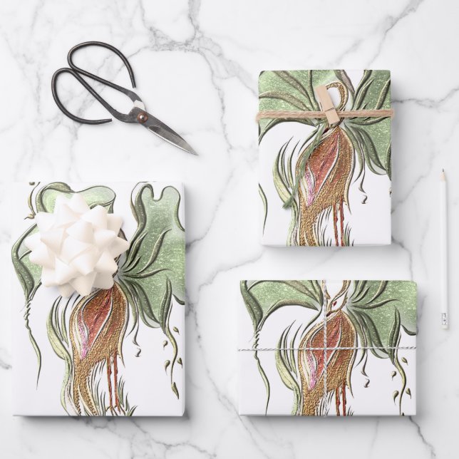 Elegant Botanical Bird  Wrapping Paper Sheets (Front)