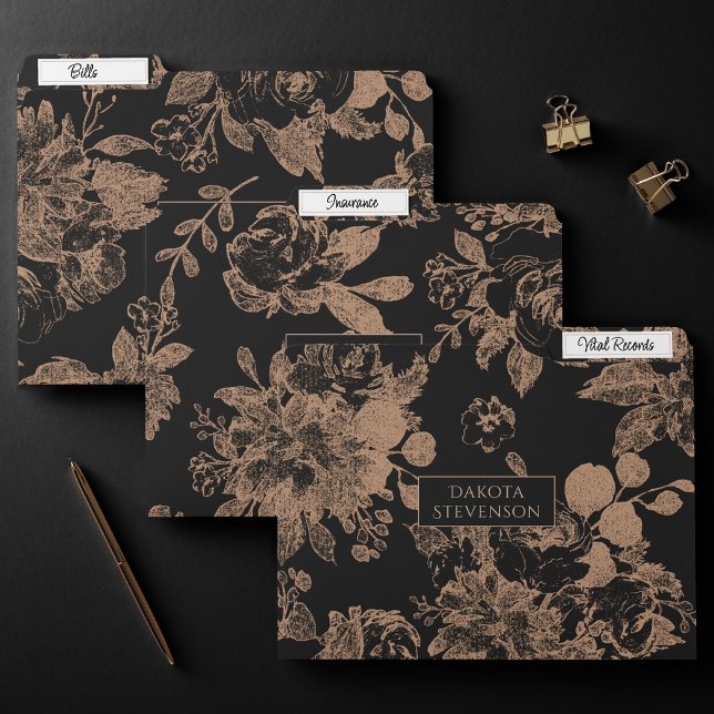 Elegant Botanical | Black and Rose Gold Floral File Folder (Creator Uploaded)