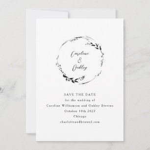Elegant Botanical Black and White Minimalist Serif Save The Date