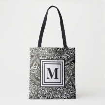 Elegant Botanical Black and White Monogrammed
