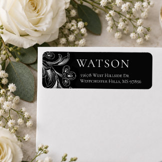 Elegant Botanical Black & White Address Label