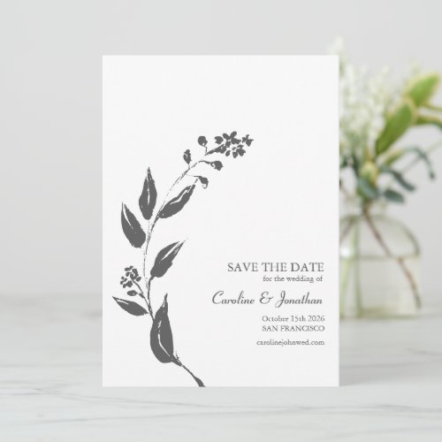 Elegant Botanical Black White Minimalist Wedding Save The Date