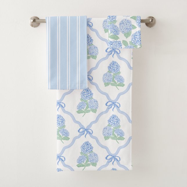 Elegant Botanical Blue Green Hydrangea Bath Towel Set (Insitu)