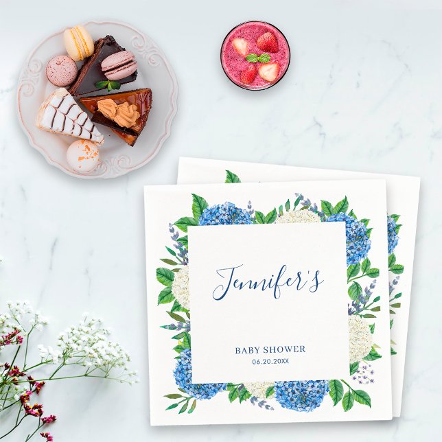 Elegant Botanical Blue Hydrangea Baby Shower Napkins (Creator Uploaded)
