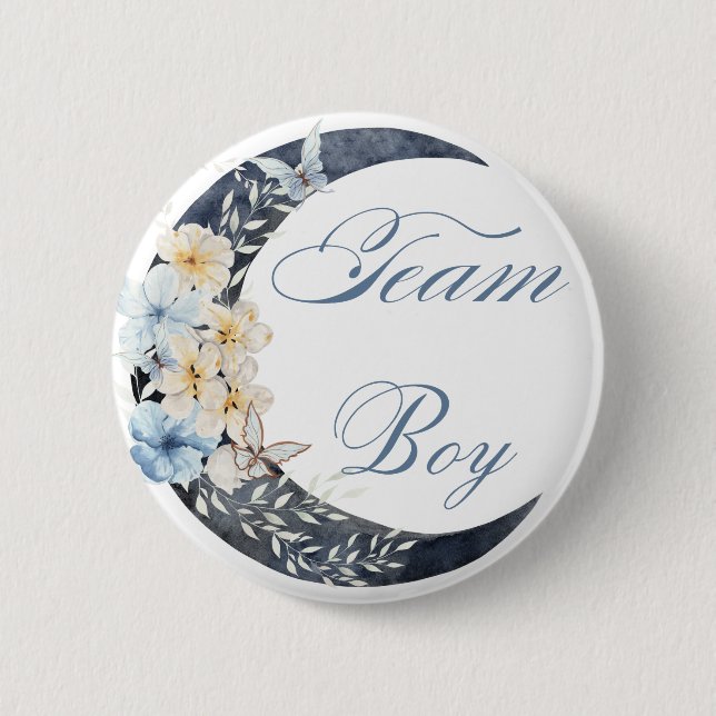 elegant botanical blue team boy baby shower chic button (Front)