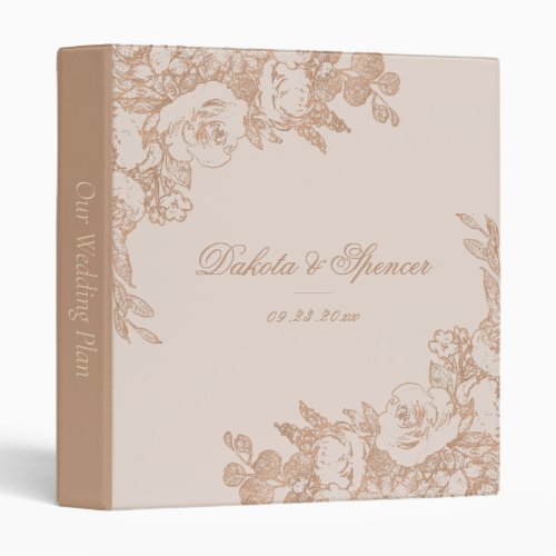 Elegant Botanical | Blush Rose Gold Wedding Album 3 Ring Binder