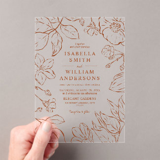 Elegant Botanical Boha Terracotta Line Art Acrylic Invitations