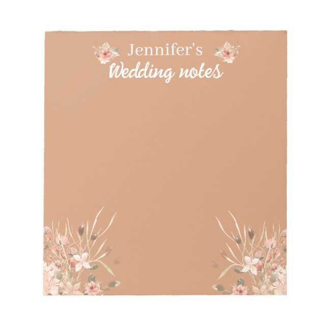 elegant botanical boho brown wedding  notepad (Front)