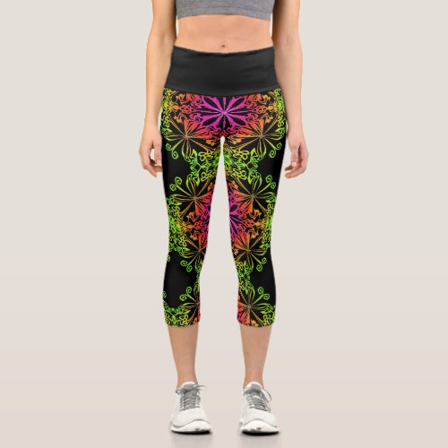 Elegant botanical boho colorful mandala  capri leggings