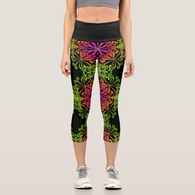 Elegant botanical boho colorful mandala  capri leggings (Front)