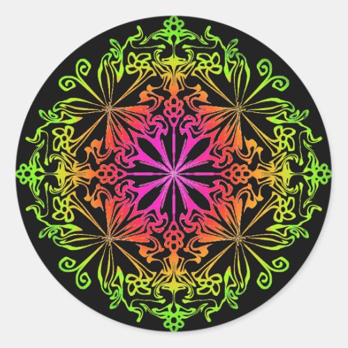 Elegant botanical boho colorful mandala  classic round sticker