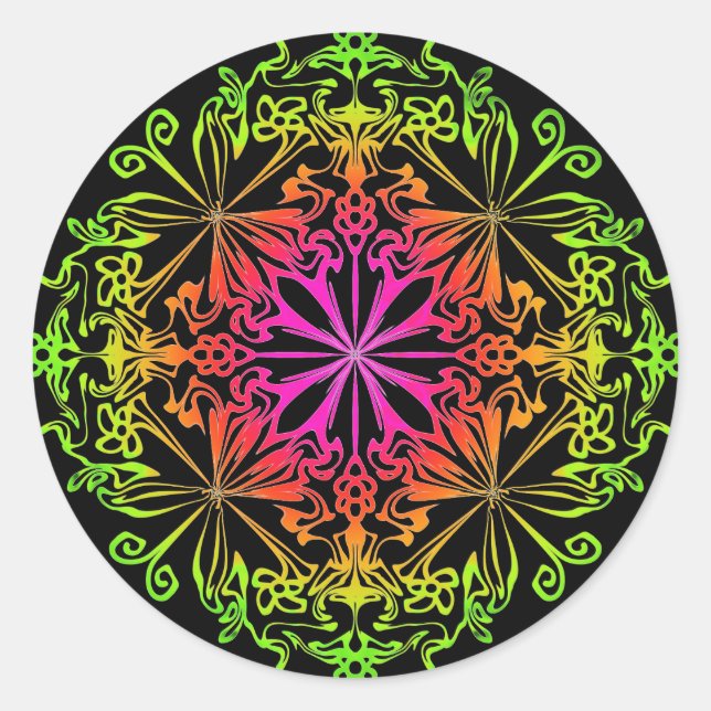Elegant botanical boho colorful mandala  classic round sticker (Front)