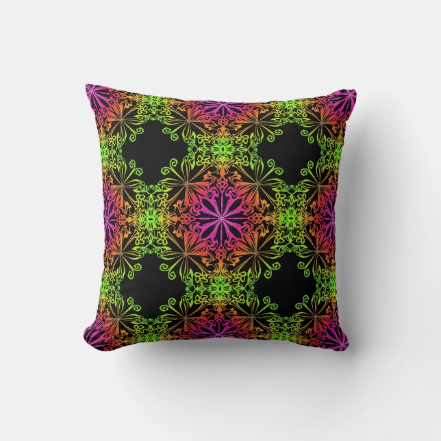 Elegant botanical boho colorful mandala  throw pillow (Front)