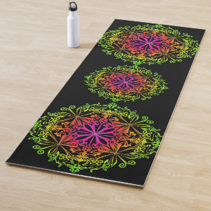 Elegant botanical boho colorful mandala  yoga mat