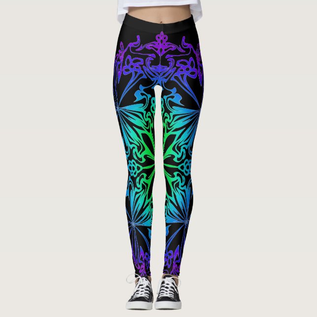Elegant botanical boho teal green zen mandala  leggings (Front)