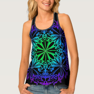 Elegant botanical boho teal green zen mandala  tank top