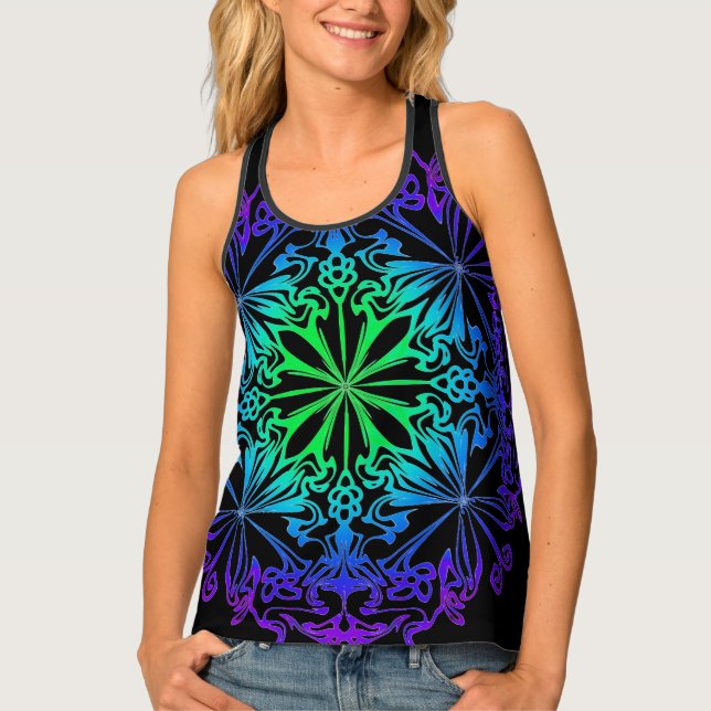Elegant botanical boho teal green zen mandala  tank top (Front)