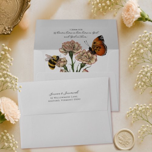 Elegant Botanical Bouquet and Bible Verse Wedding  Envelope
