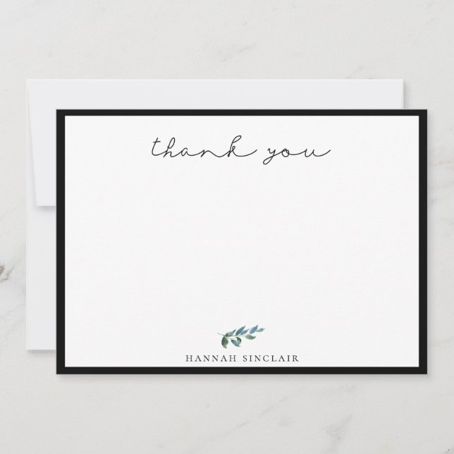Elegant Botanical Branch Black Thank You Note Card (Front)
