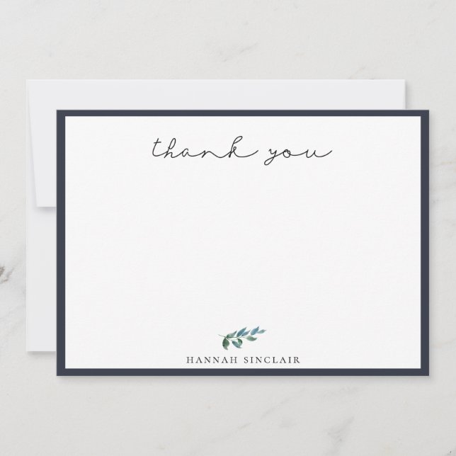 Elegant Botanical Branch Navy Blue Thank You Note Card (Front)