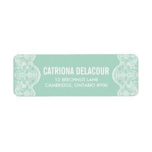 Elegant Botanical Brocade Lace Mint Wedding Label