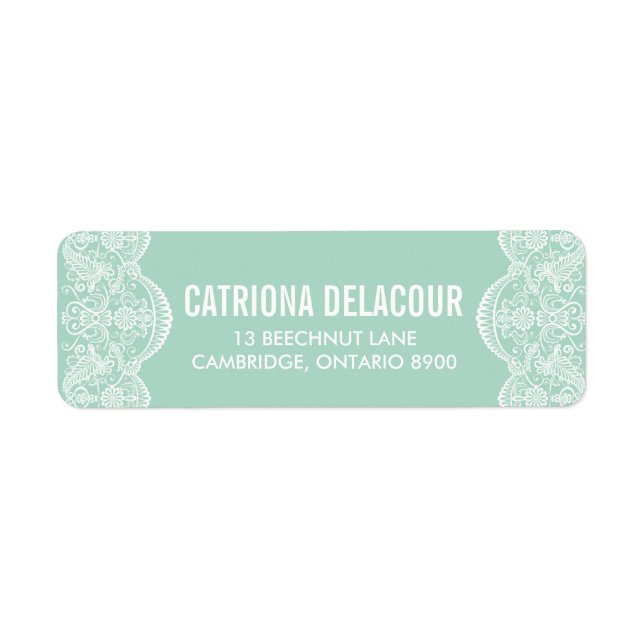 Elegant Botanical Brocade Lace Mint Wedding Label (Front)