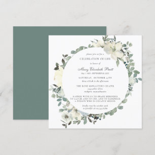 Elegant Botanical Celebration of Life White Floral Invitation