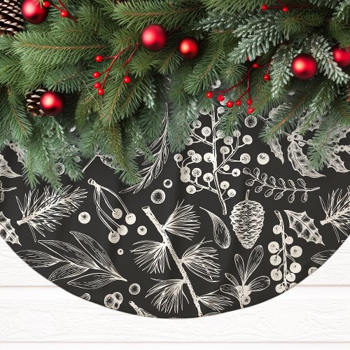 Elegant Botanical Christmas Brushed Polyester Tree Skirt