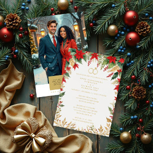 Elegant Botanical Christmas Frame Wedding Rings Invitation