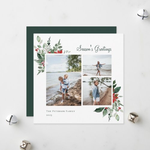 Elegant Botanical Christmas Greenery Photo Holiday Card