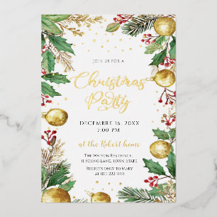 Elegant Botanical Christmas Holiday Party Foil Foil Invitation