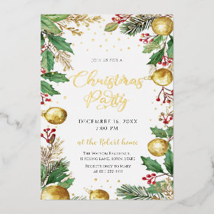 Elegant Botanical Christmas Holiday Party Foil Invitation