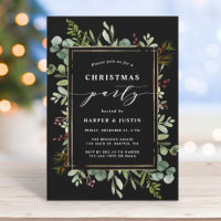 Elegant Botanical Christmas Party Black