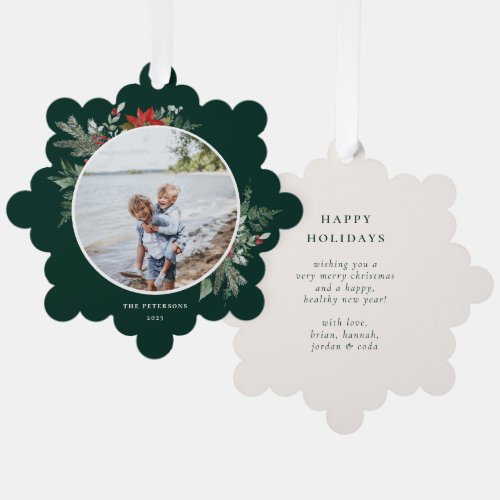 Elegant Botanical Christmas Photo Ornament Card