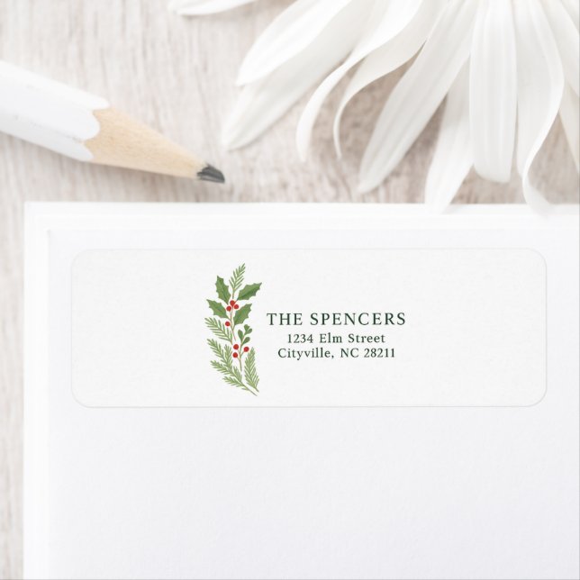 Elegant Botanical Christmas Return Address Label (Insitu)