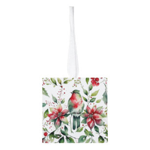 Elegant Botanical Christmas Robin Watercolor  Cube Ornament