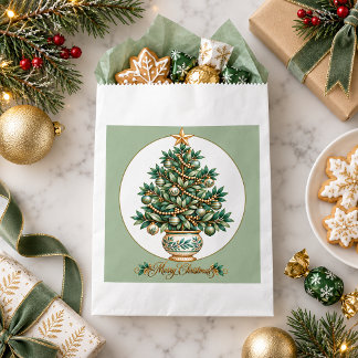 Elegant Botanical Christmas Tree Christmas Favor Bag
