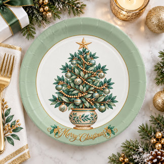 Elegant Botanical Christmas Tree Christmas Paper Plates