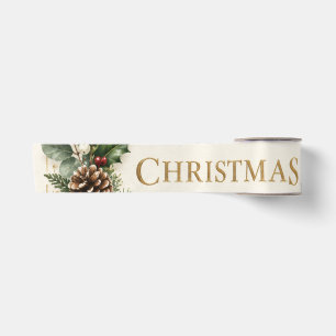 Elegant Botanical Christmas, Vintage Greenery Satin Ribbon