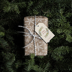Elegant Botanical Christmas Wreath Happy Holiday Gift Tags