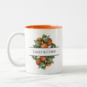 Elegant Botanical Citrus Greenery Two-Tone Coffee Mug