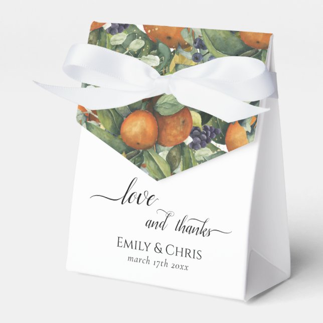 Elegant Botanical Citrus Greenery Wedding Favor Boxes (Front Side)