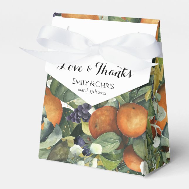 Elegant Botanical Citrus Greenery Wedding Favor Boxes (Front Side)