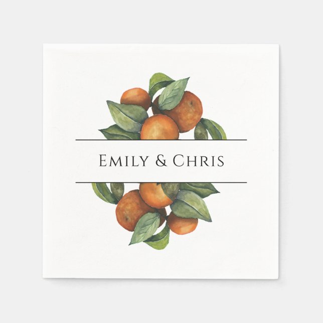 Elegant Botanical Citrus Greenery Wedding Napkins (Front)